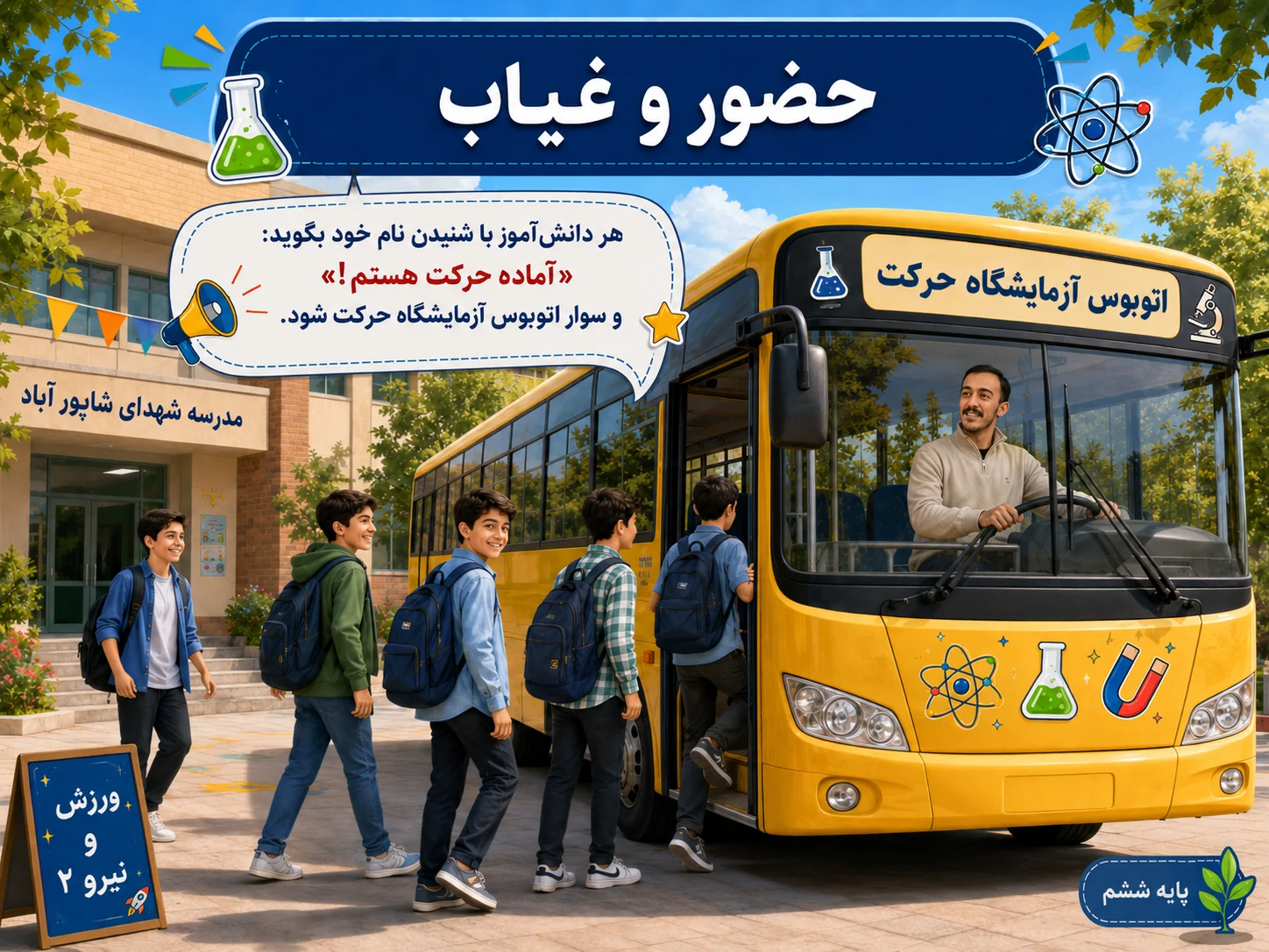 اتوبوس آزمایشگاه حرکت در مدرسه شهدای شاپور آباد