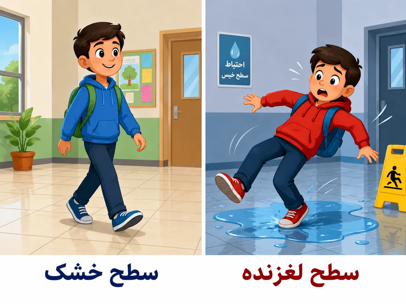 راه رفتن روی سطح خشک و سطح لغزنده