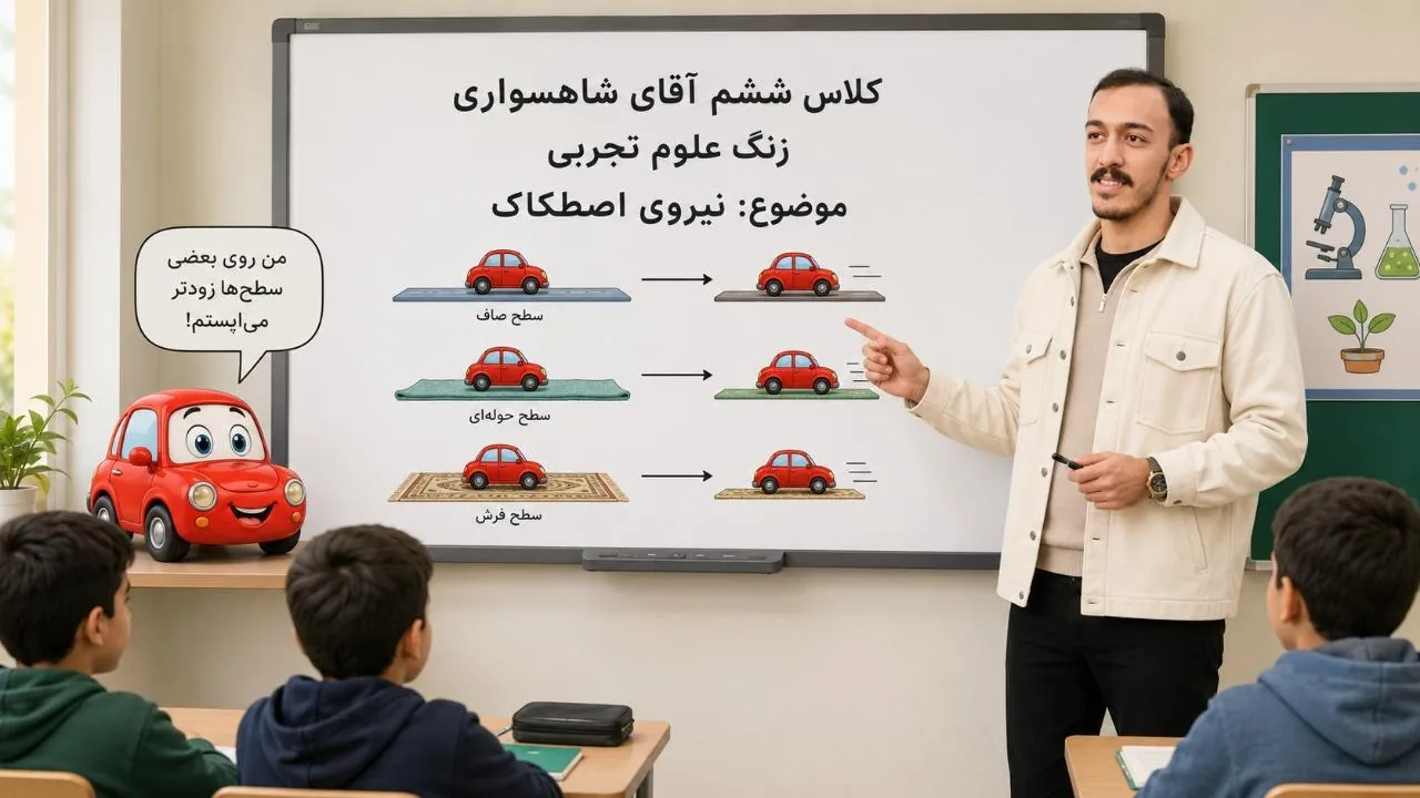 توضیح معلم درباره نیروی اصطکاک